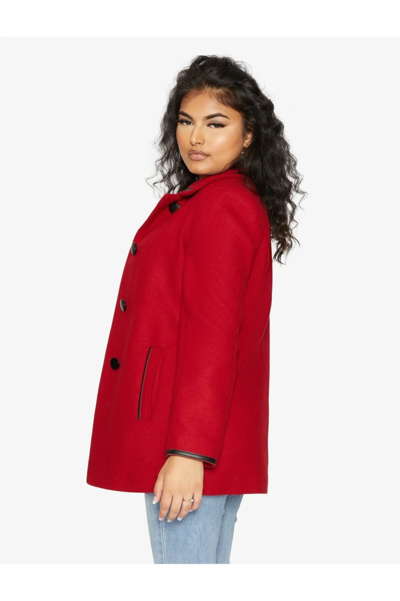 Women De La Creme Fashions Wool Blend Contrast Trim Coat