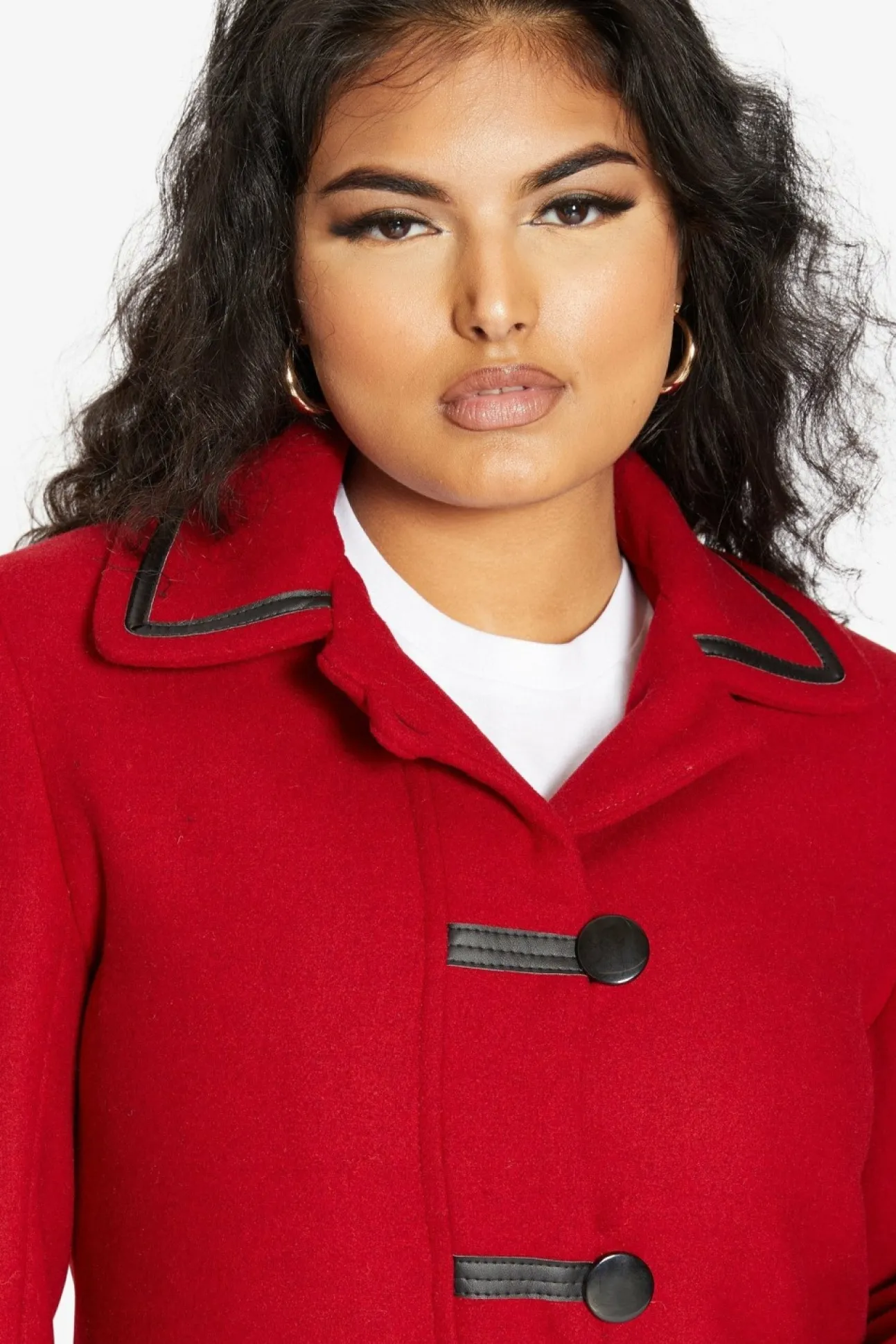 Women De La Creme Fashions Wool Blend Contrast Trim Coat