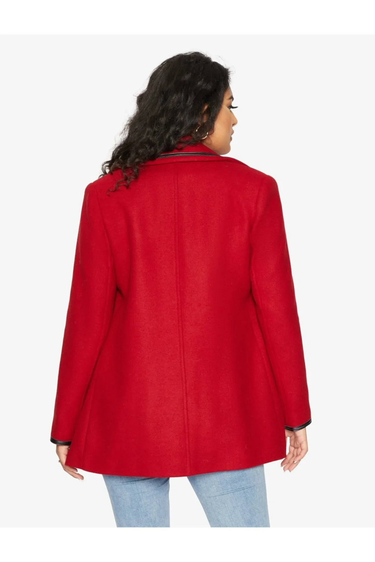 Women De La Creme Fashions Wool Blend Contrast Trim Coat