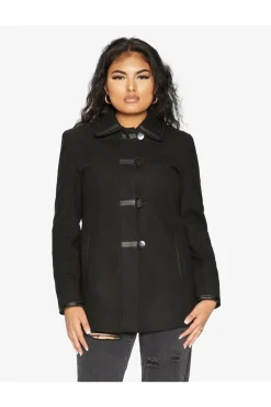 Women De La Creme Fashions Wool Blend Contrast Trim Coat