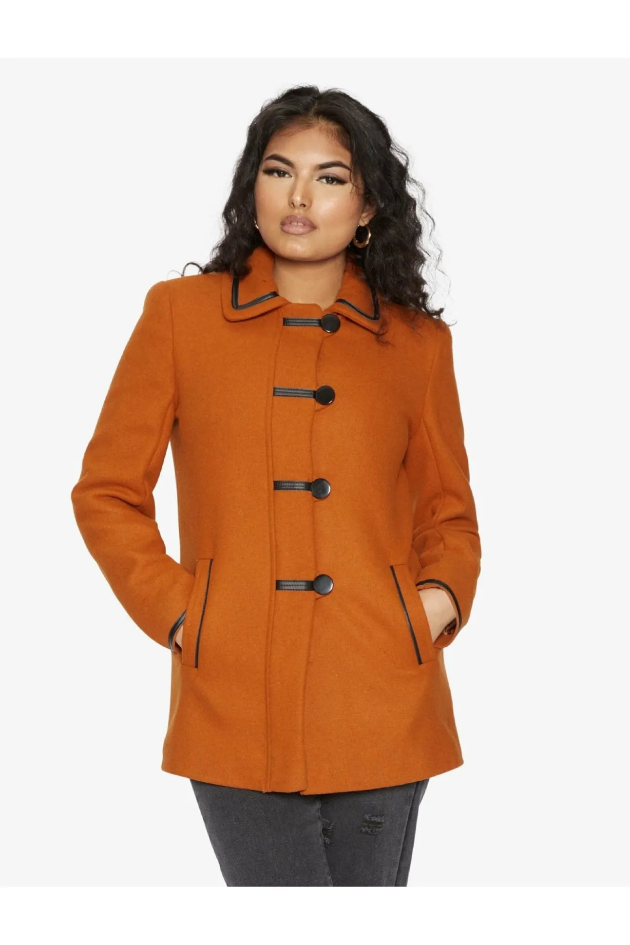 Women De La Creme Fashions Wool Blend Contrast Trim Coat
