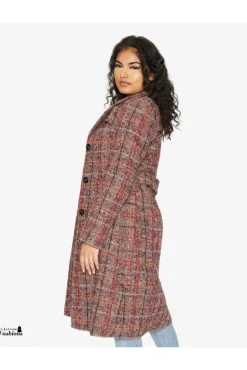 Women De La Creme Fashions Wool Blend Check Military Duster Coat