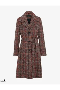 Women De La Creme Fashions Wool Blend Check Military Duster Coat