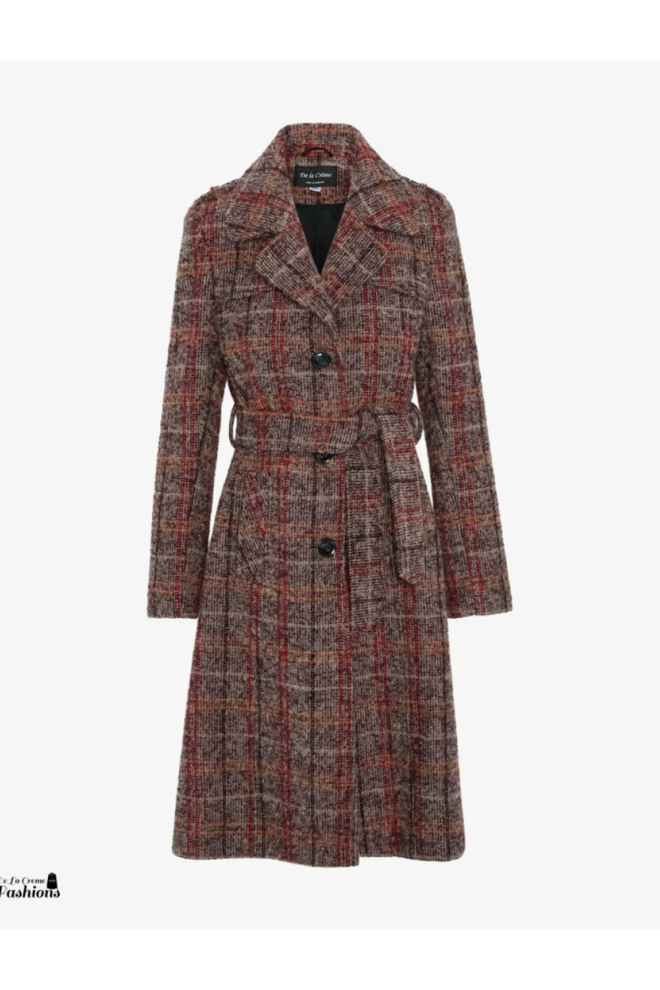 Women De La Creme Fashions Wool Blend Check Military Duster Coat