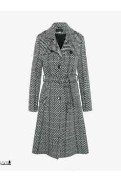 Women De La Creme Fashions Wool Blend Check Military Duster Coat