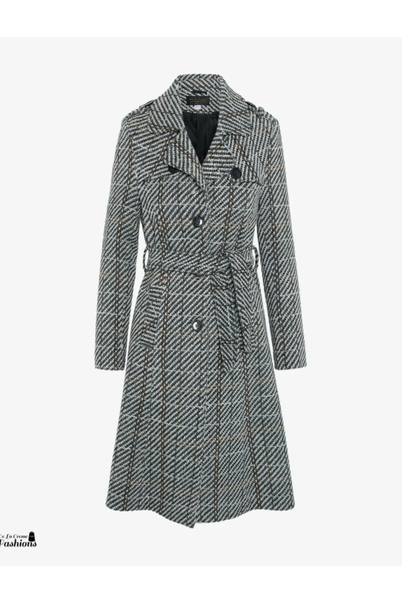 Women De La Creme Fashions Wool Blend Check Military Duster Coat