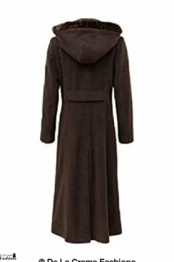 Women De La Creme Fashions Wool Blend Faux Fur Trim Hood Long Coat