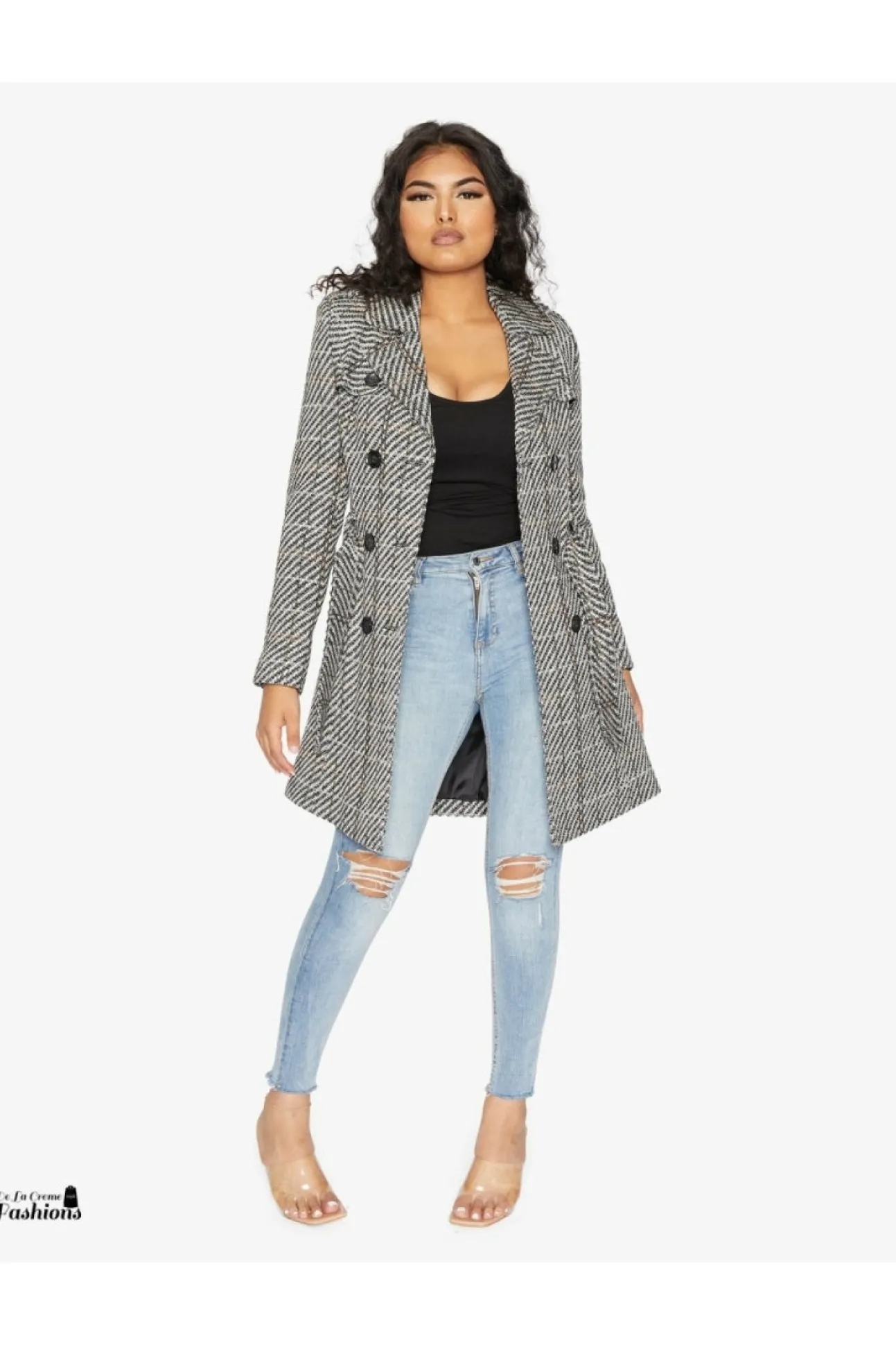 Women De La Creme Fashions Wool Blend Double Breast Military Coat