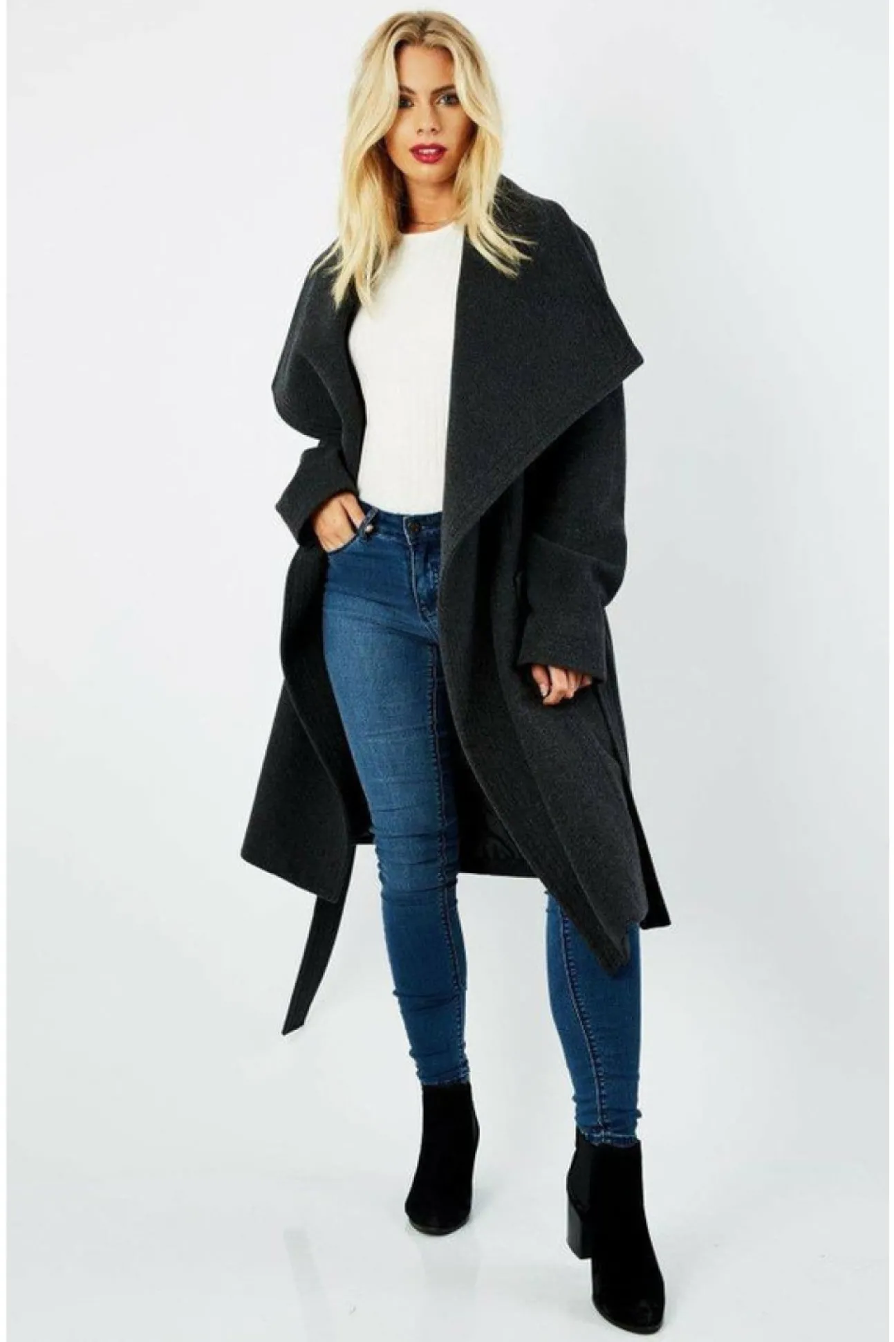 Women De La Creme Fashions Wool Blend Large Lapel Duster Coat