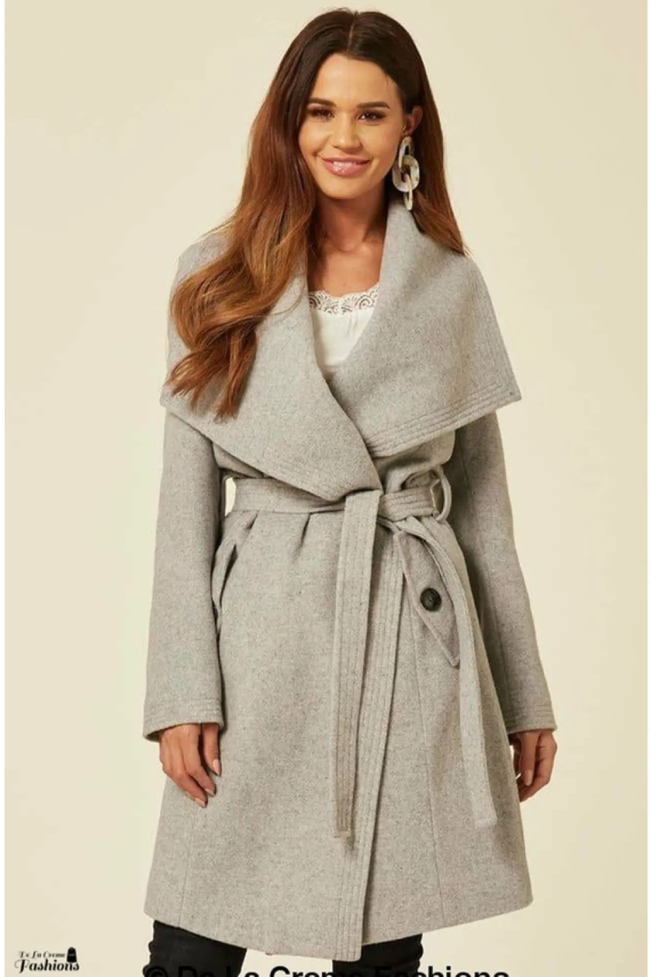 Women De La Creme Fashions Wool Blend Large Lapel Duster Coat