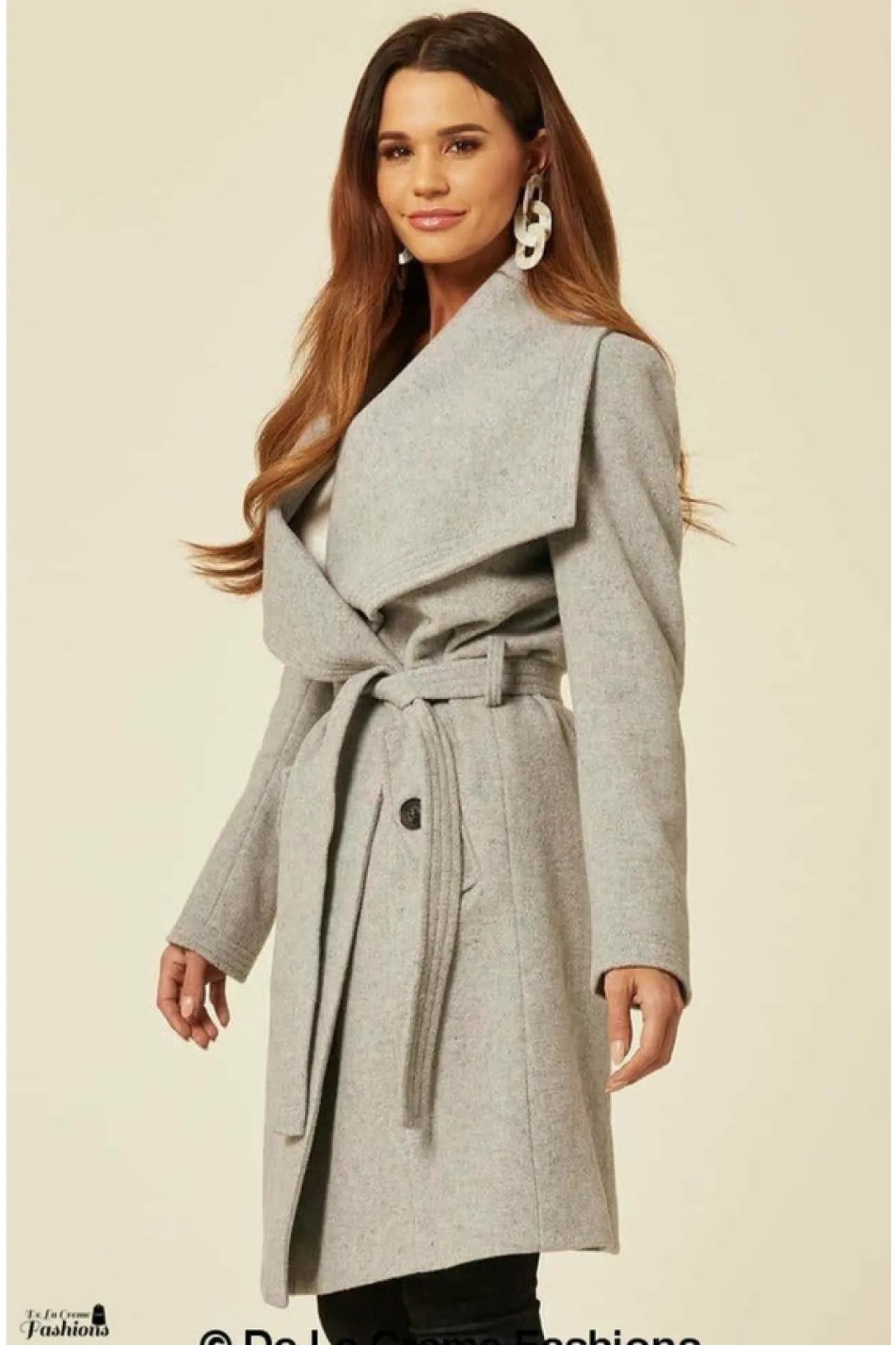 Women De La Creme Fashions Wool Blend Large Lapel Duster Coat