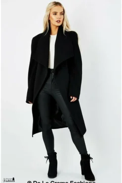 Women De La Creme Fashions Wool Blend Large Lapel Duster Coat