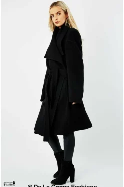 Women De La Creme Fashions Wool Blend Large Lapel Duster Coat