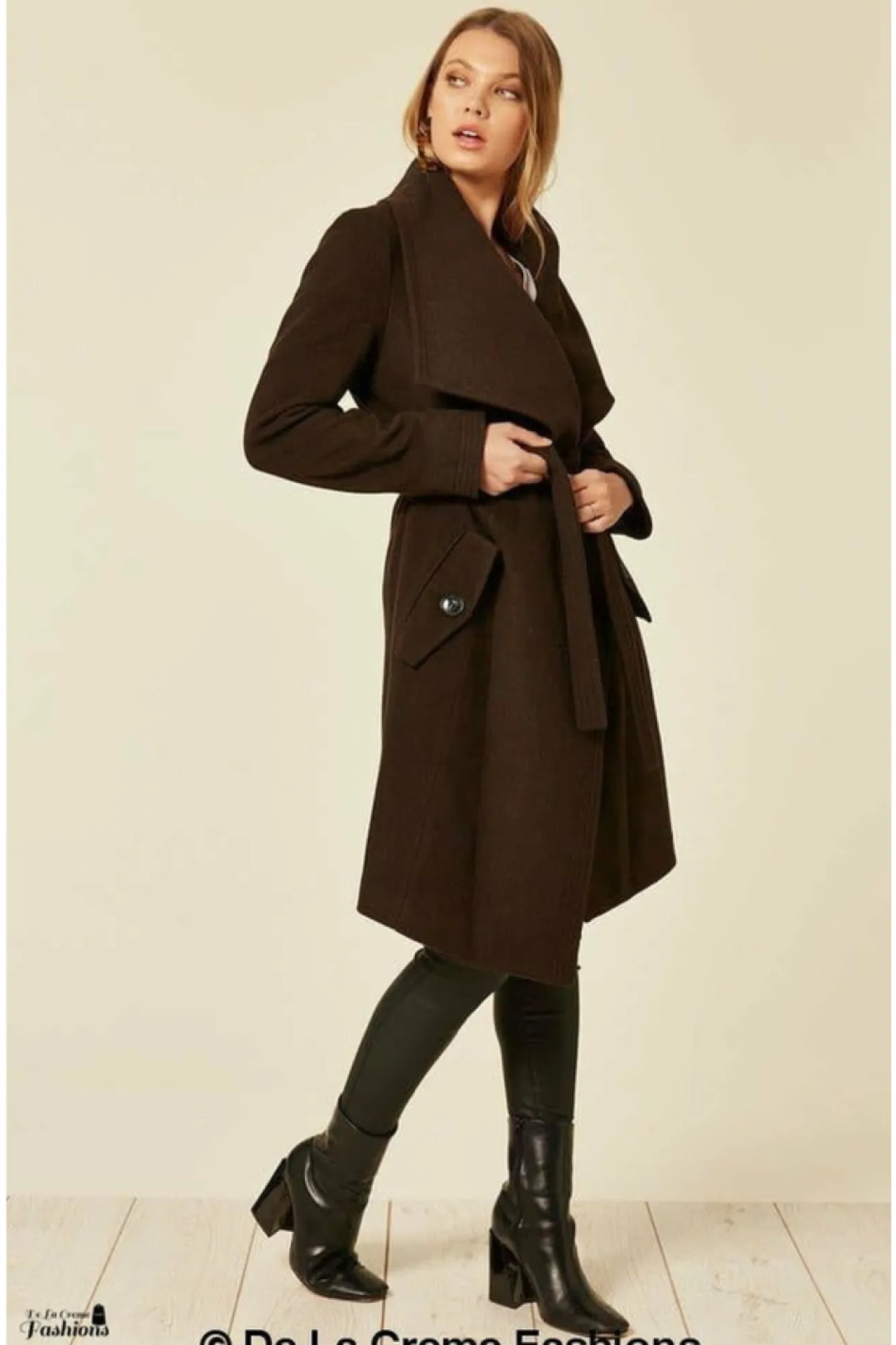 Women De La Creme Fashions Wool Blend Large Lapel Duster Coat