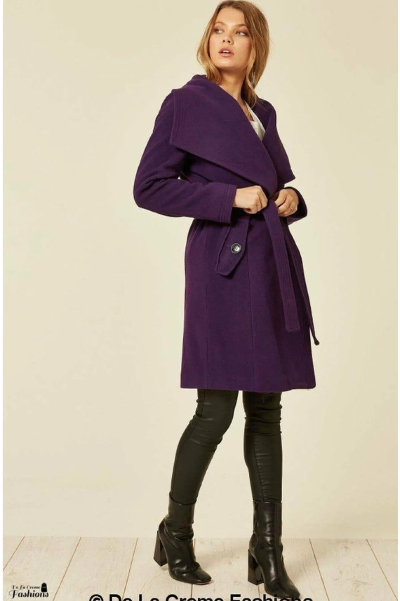 Women De La Creme Fashions Wool Blend Large Lapel Duster Coat
