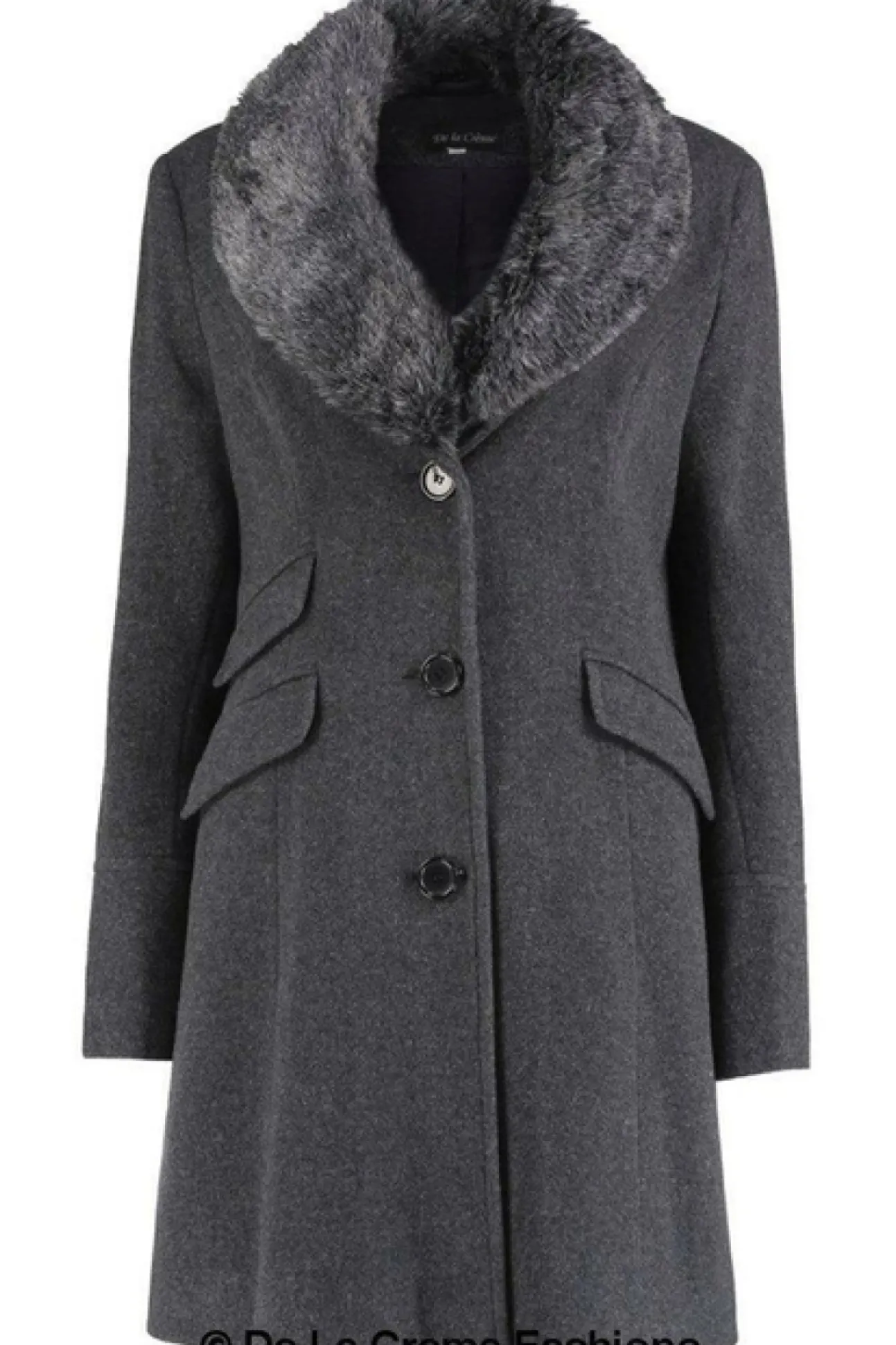 Women De La Creme Fashions Wool Blend Faux Fur Collar Midi Coat