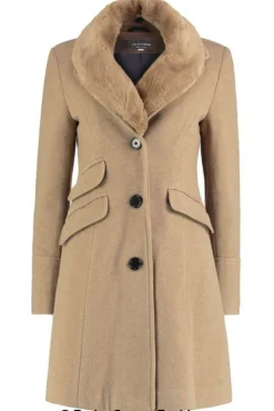 Women De La Creme Fashions Wool Blend Faux Fur Collar Midi Coat