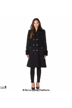 Women De La Creme Fashions Wool Blend Faux Fur Trim Midi Coat