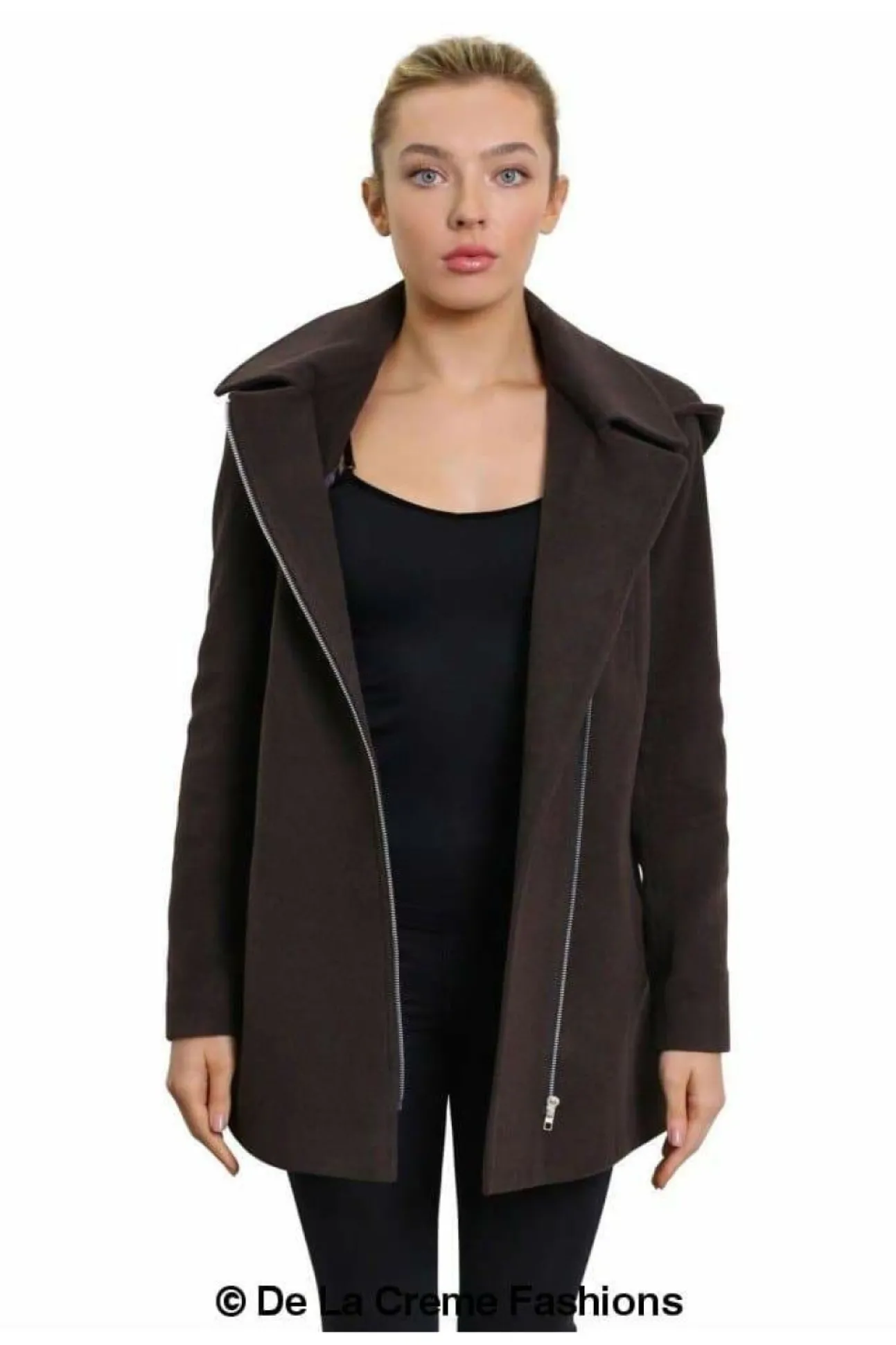 Women De La Creme Fashions Wool Blend Zip Up Hooded Coat