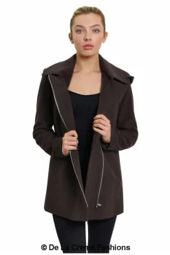 Women De La Creme Fashions Wool Blend Zip Up Hooded Coat