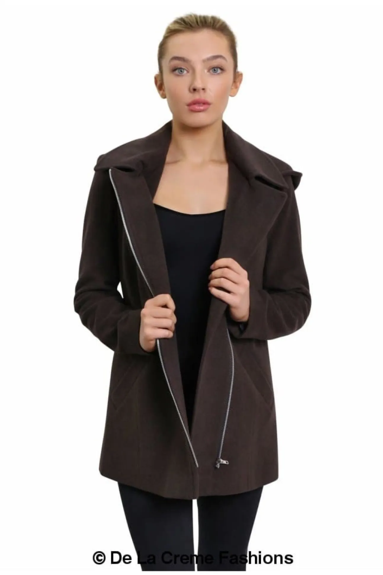 Women De La Creme Fashions Wool Blend Zip Up Hooded Coat