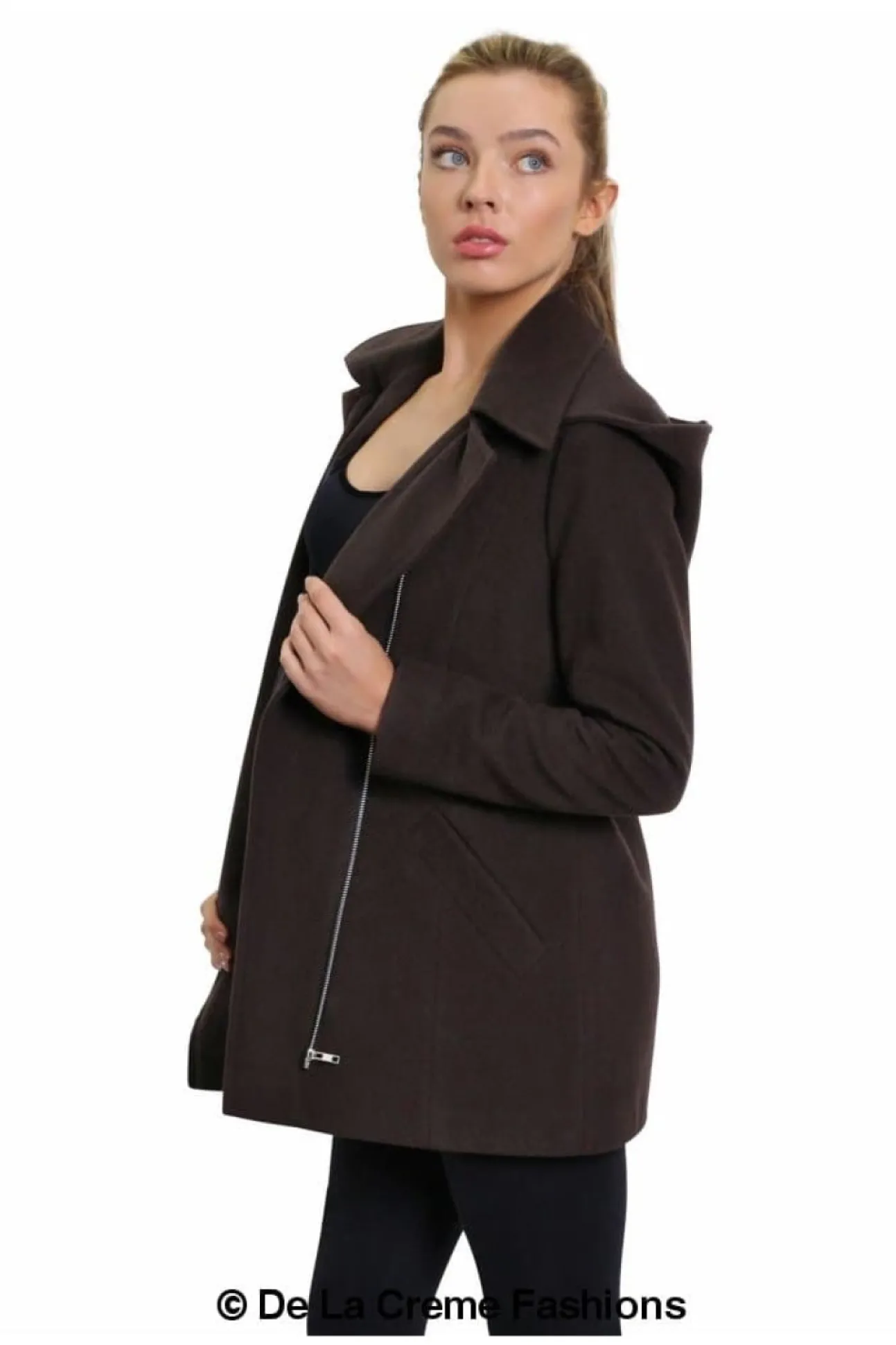 Women De La Creme Fashions Wool Blend Zip Up Hooded Coat