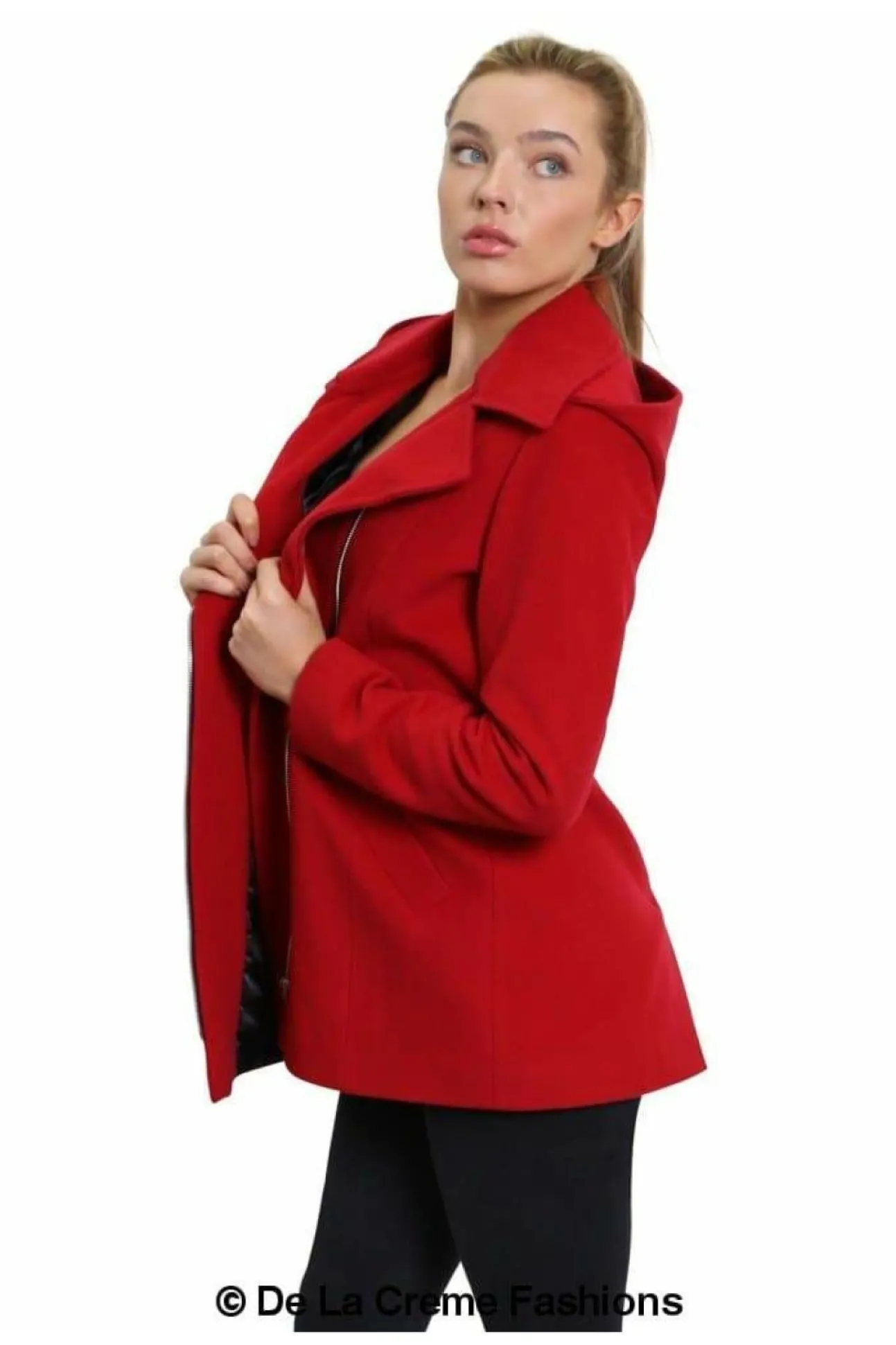 Women De La Creme Fashions Wool Blend Zip Up Hooded Coat