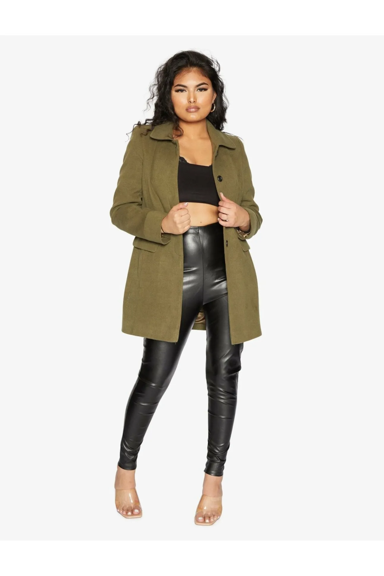 Women De La Creme Fashions Wool Blend Hip Length Covert Coat