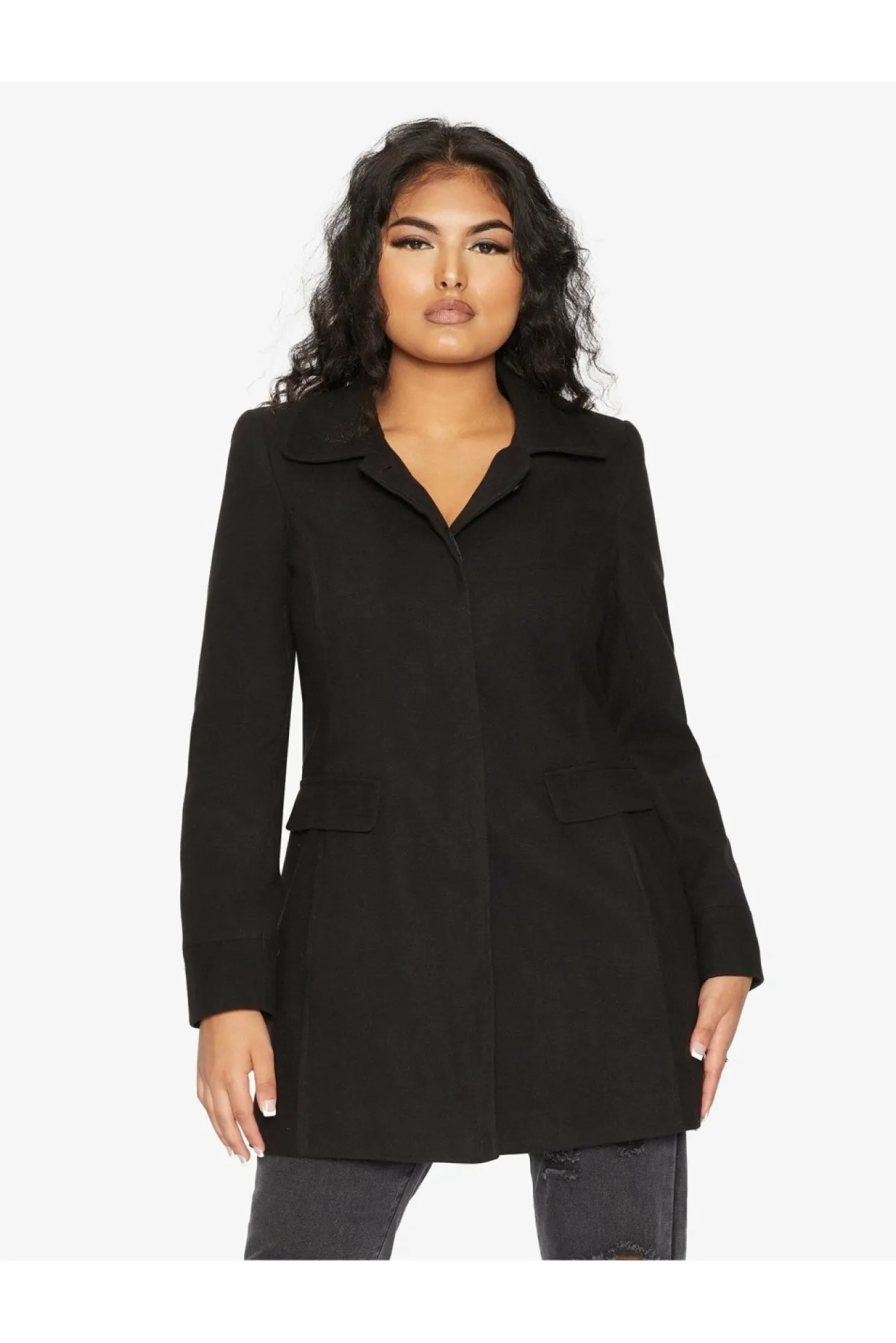 Women De La Creme Fashions Wool Blend Hip Length Covert Coat