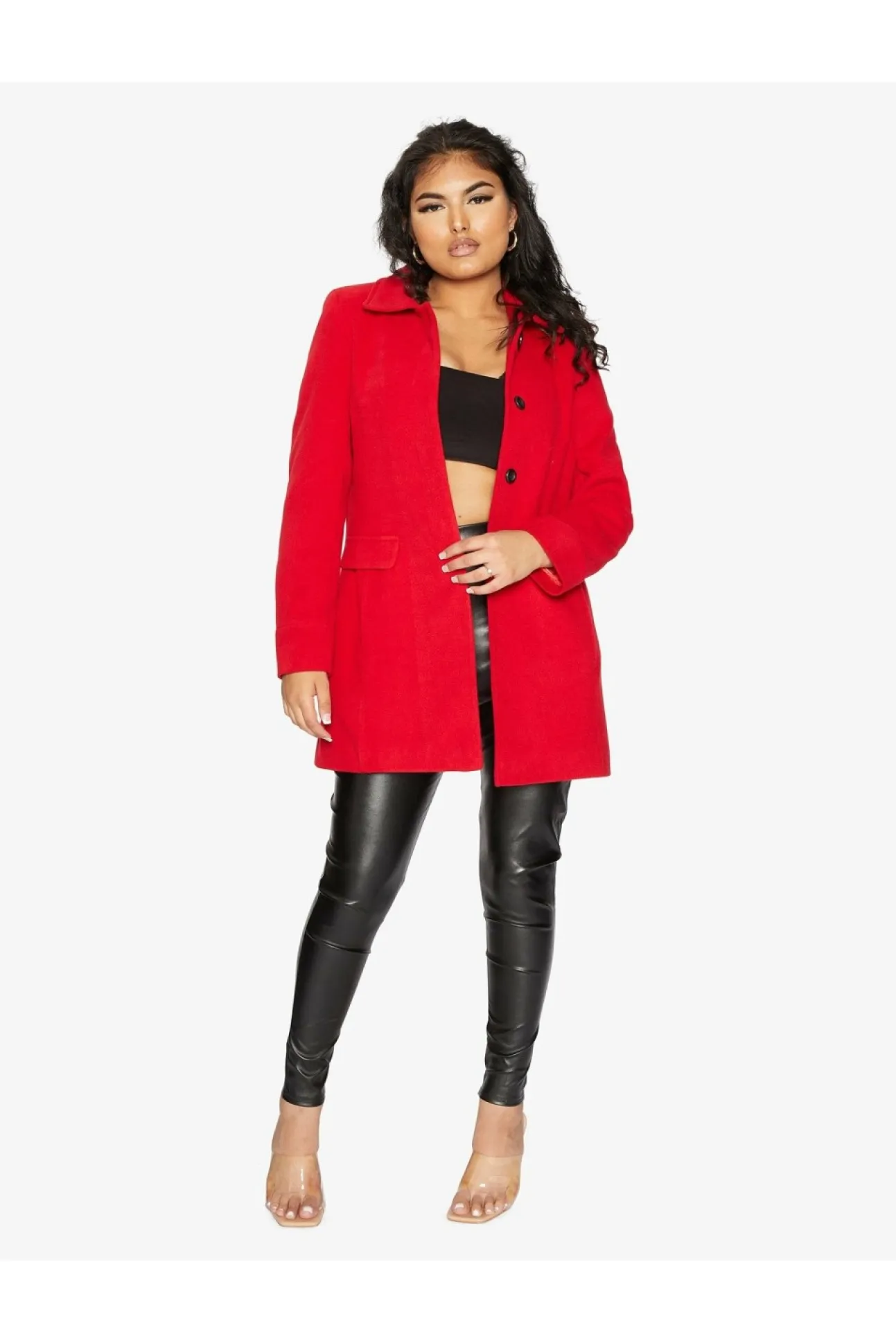 Women De La Creme Fashions Wool Blend Hip Length Covert Coat