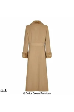 Women De La Creme Fashions Wool Blend Faux Fur Trim Maxi Coat