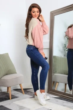 Women Double Second And Oatmeal Colour Block Cable Knit Jumper