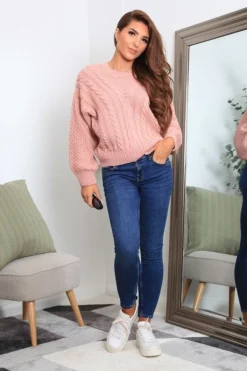 Women Double Second And Oatmeal Colour Block Cable Knit Jumper