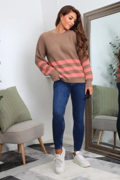 Women Double Second And Pink Striped Oversized Knit Jumper