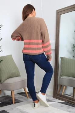 Women Double Second And Pink Striped Oversized Knit Jumper