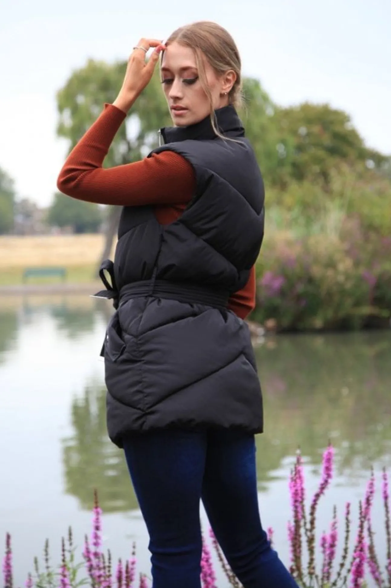 Women Double Second Belted Gilet Puffer