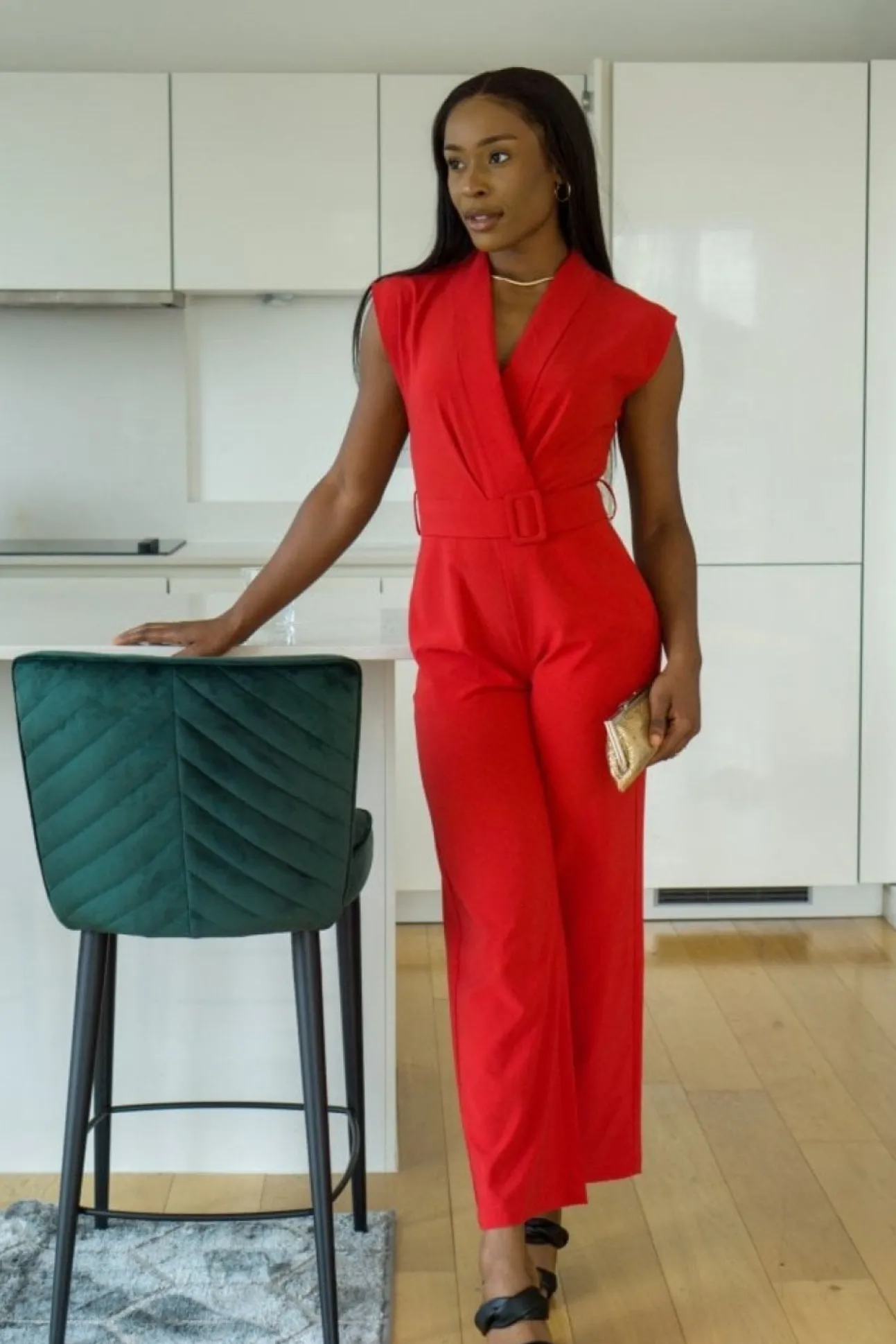 Women Double Second Belted Wrap Jumpsuit