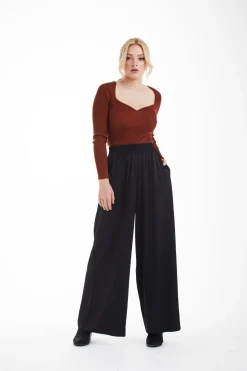 Women Double Second Black Lux Wide Leg Trousers