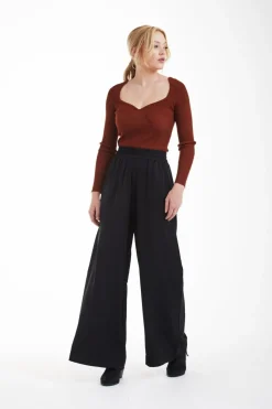 Women Double Second Black Lux Wide Leg Trousers