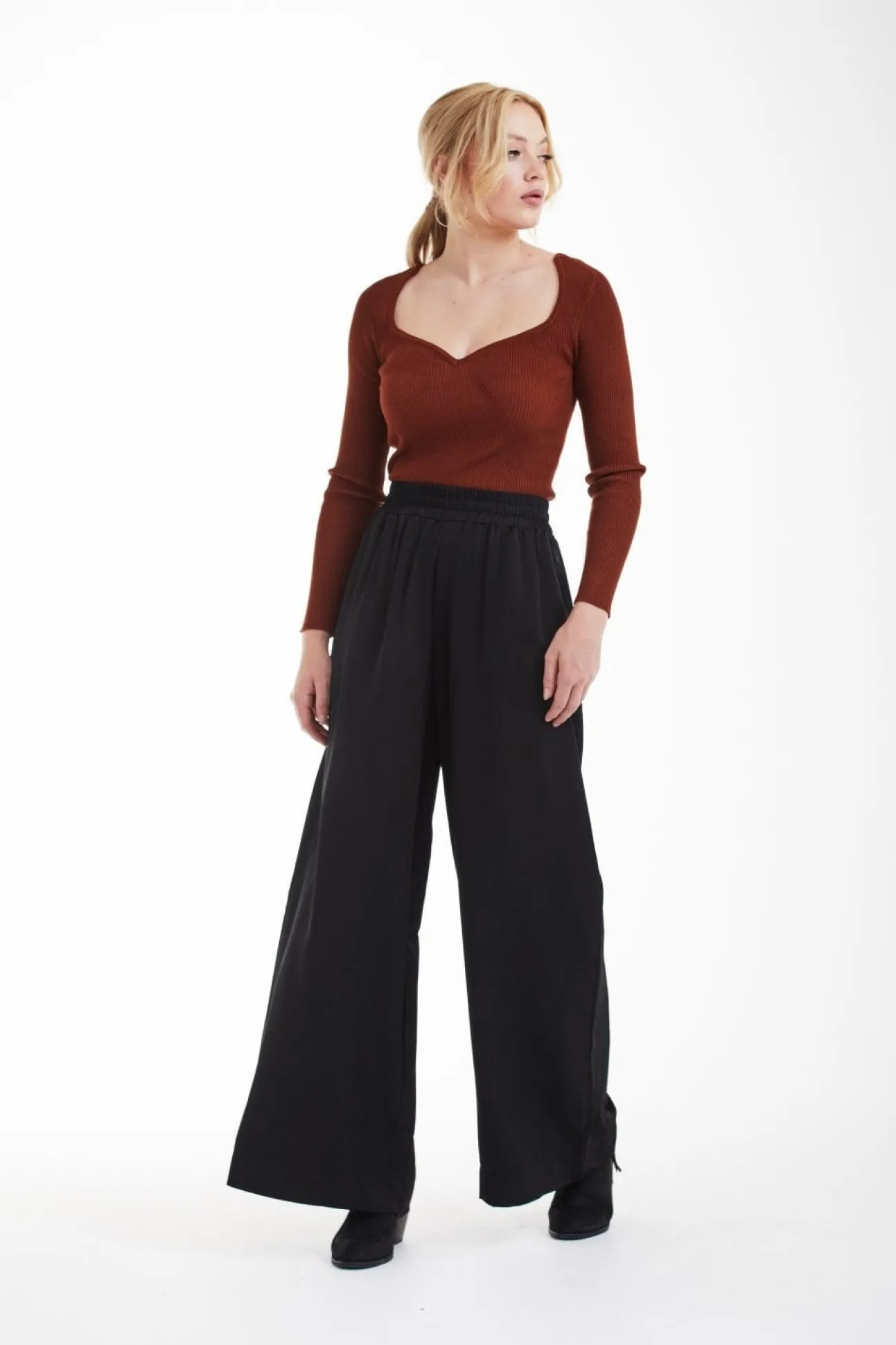 Women Double Second Black Lux Wide Leg Trousers