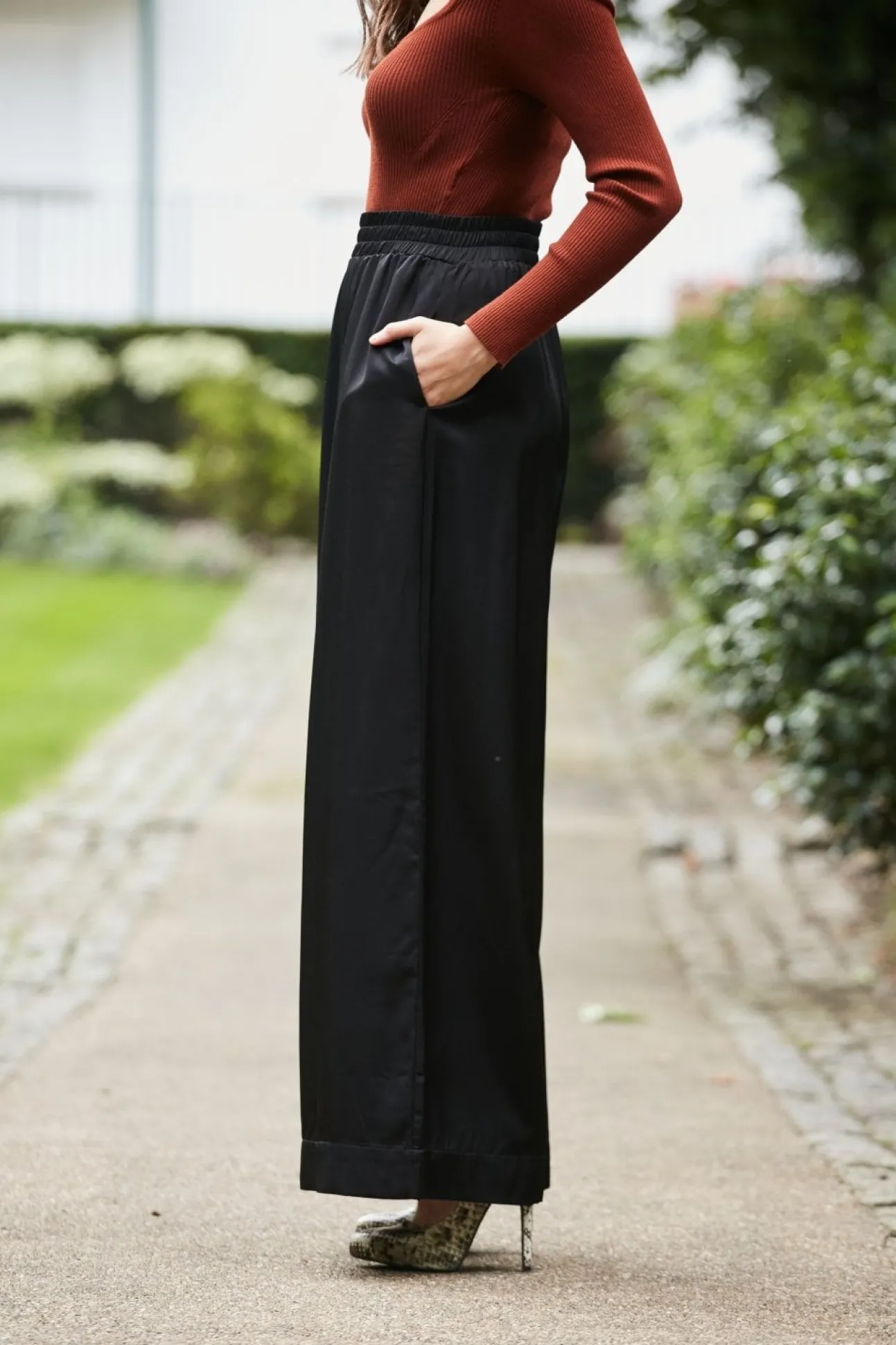 Women Double Second Black Lux Wide Leg Trousers
