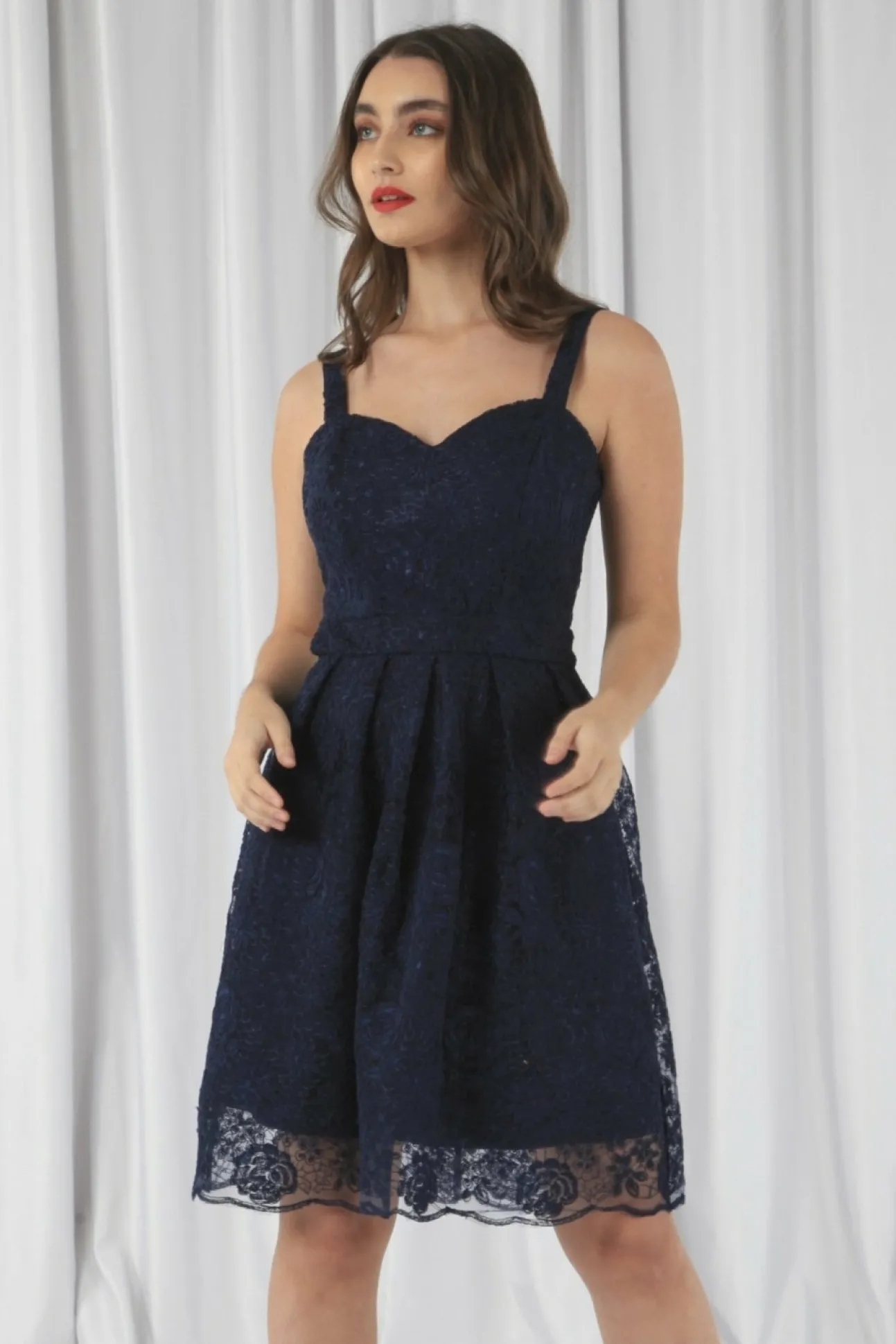 Women Double Second Embroidered Lace Skater Dress