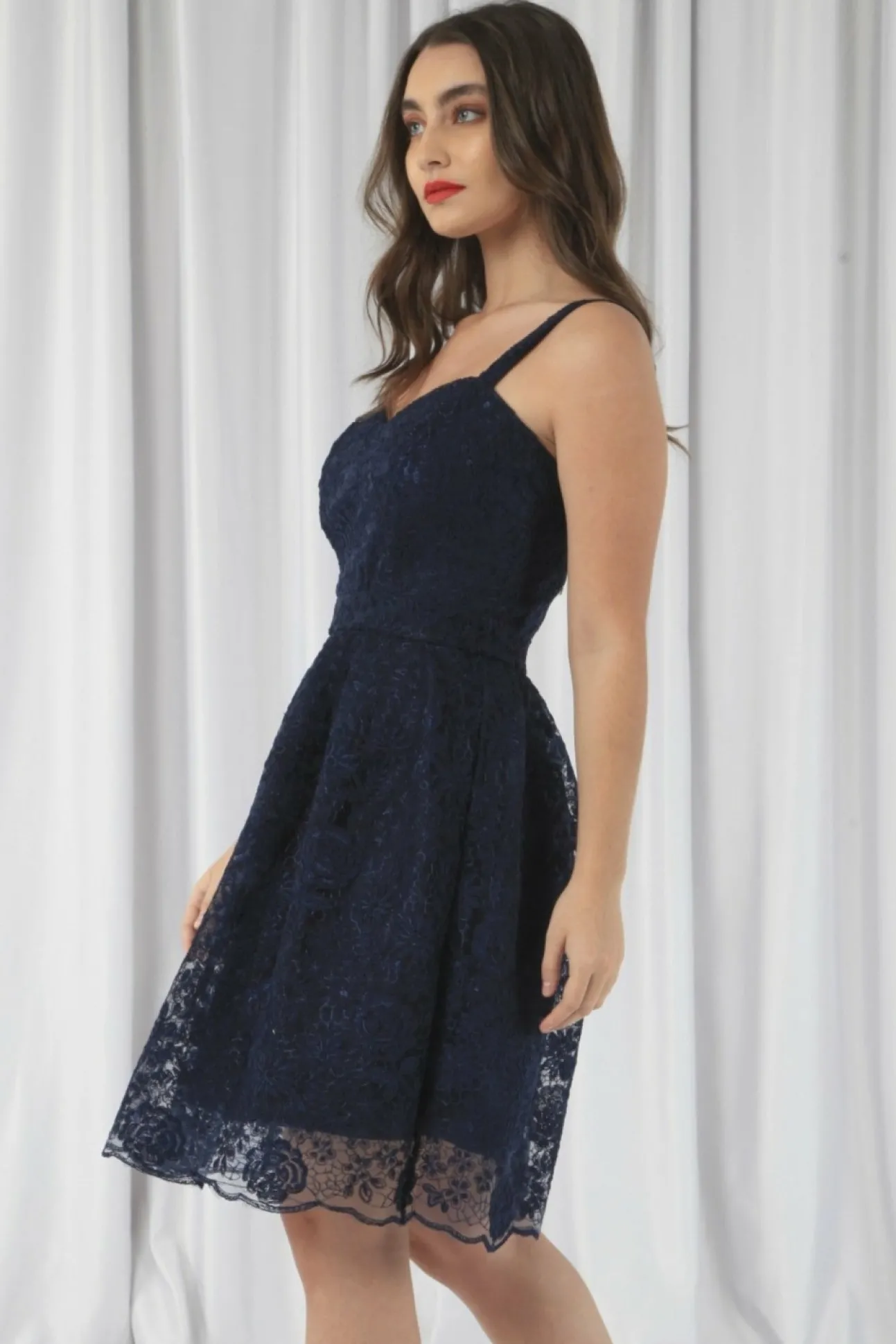 Women Double Second Embroidered Lace Skater Dress