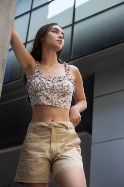 Women Double Second Floral Print Crop Top With Frill Straps