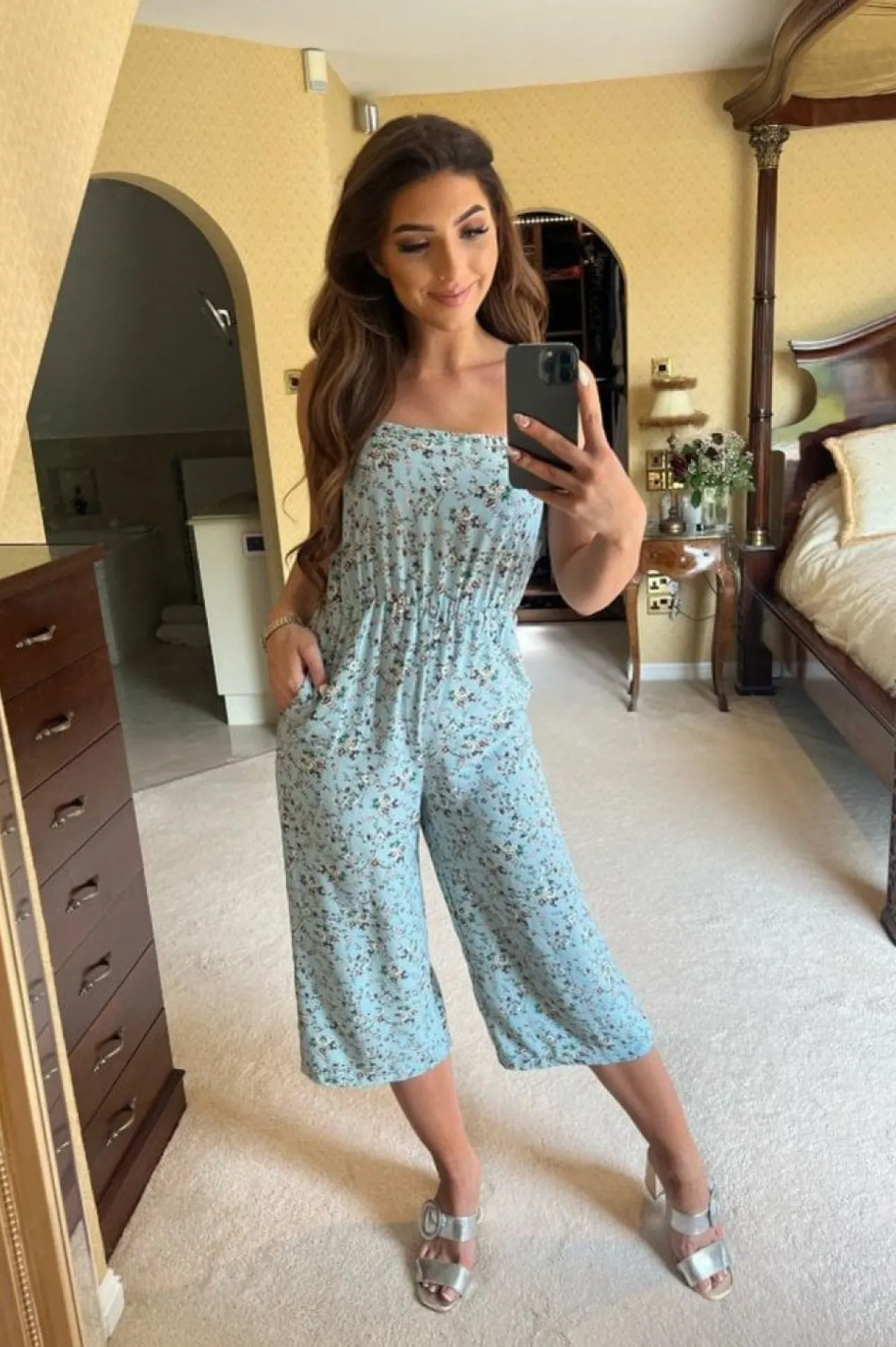 Women Double Second Floral Print Wide Leg Jumpsuit