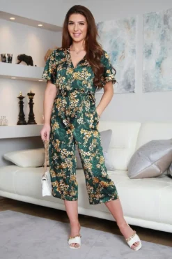 Women Double Second Floral Wrap Front Satin Jumpsuit