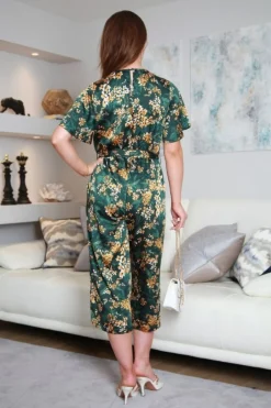 Women Double Second Floral Wrap Front Satin Jumpsuit