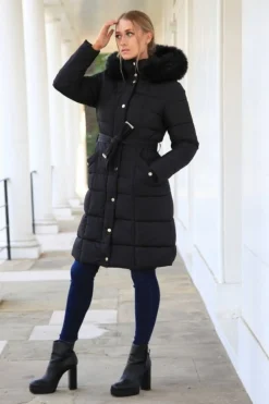 Women Double Second Glam Belted Long Puffer Coat