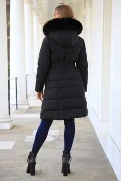 Women Double Second Glam Belted Long Puffer Coat
