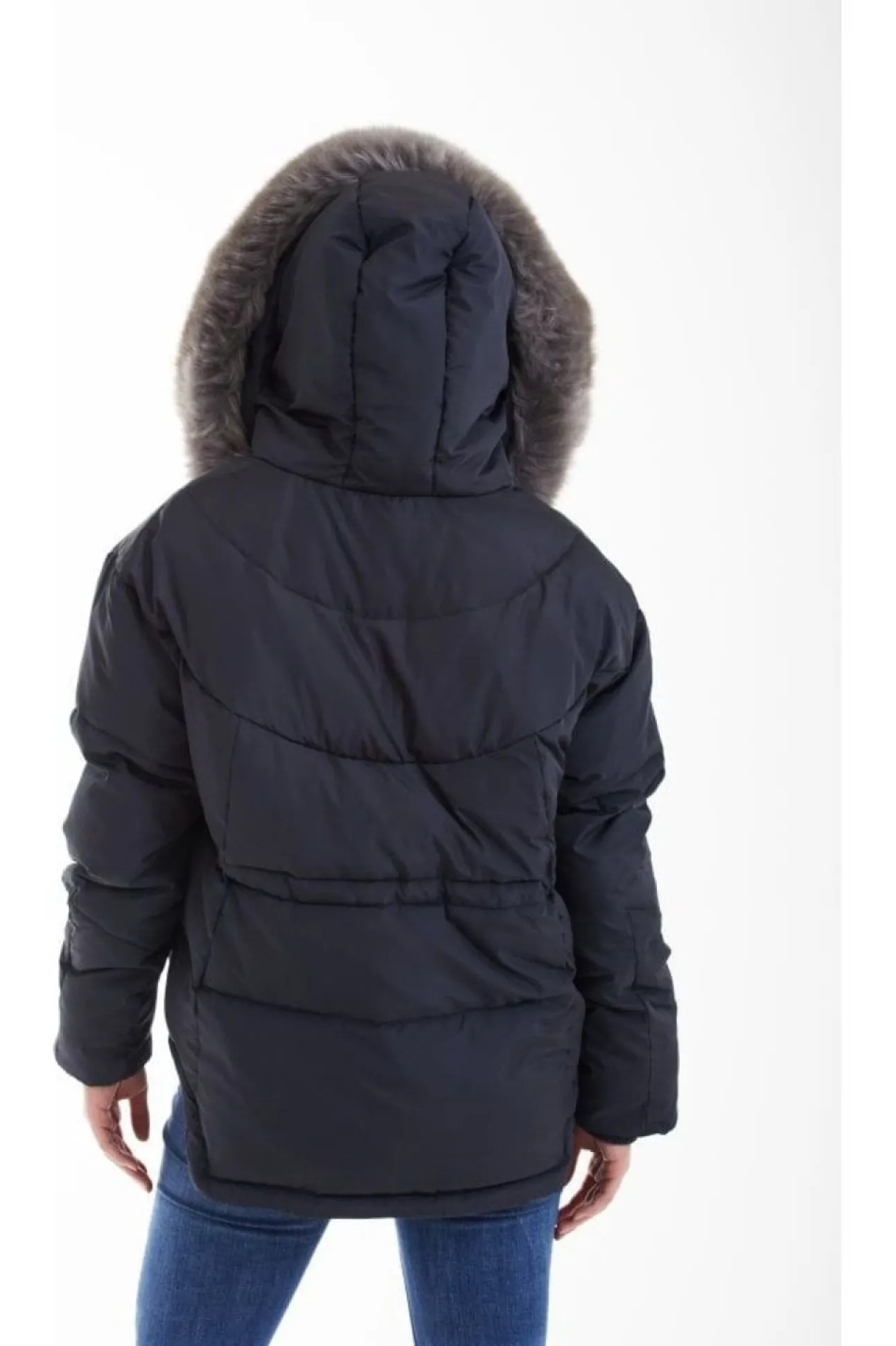 Women Double Second Grey Oversized Dip Back Puffer